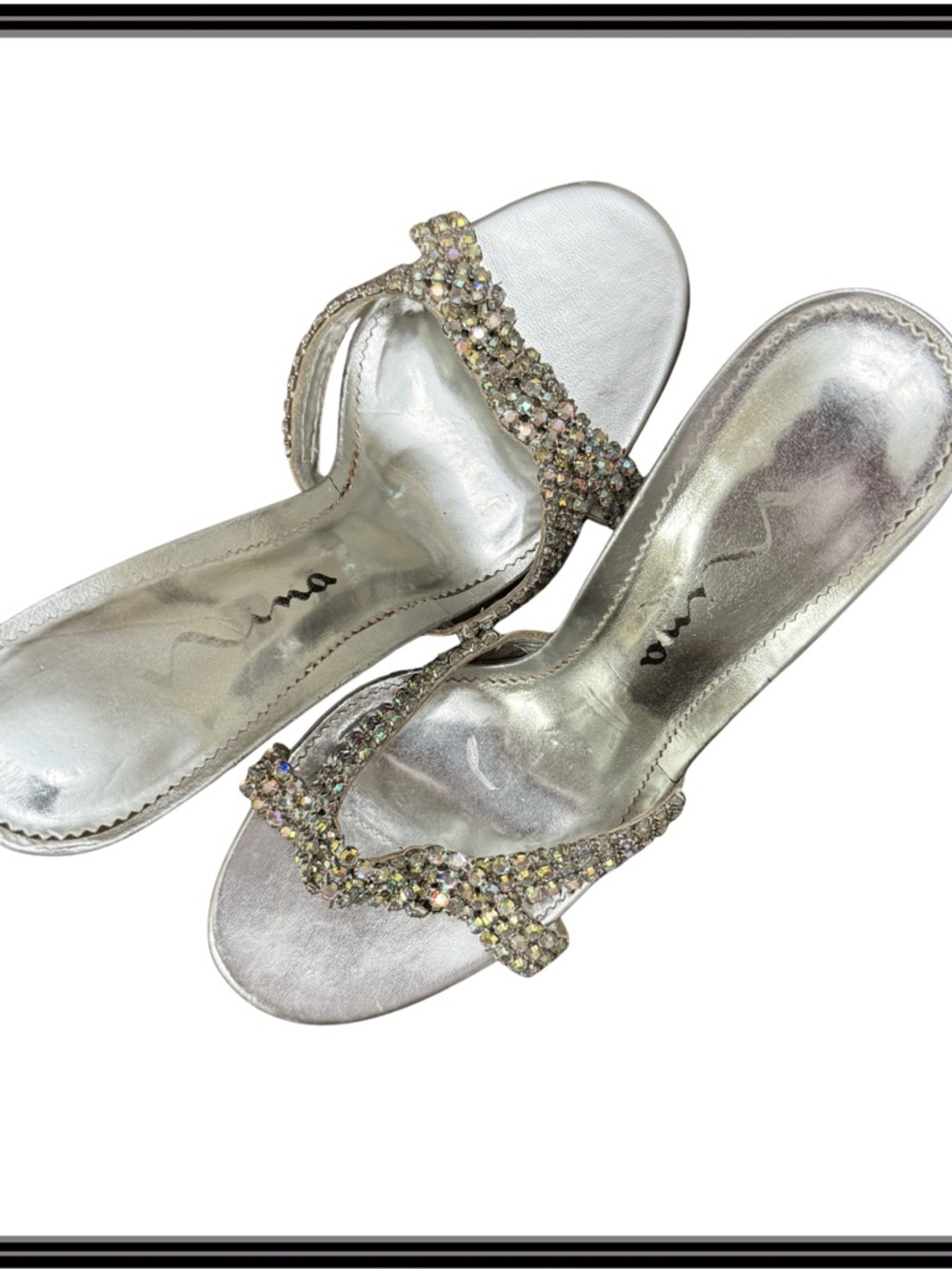 Nina Silver Rhinestone Strappy Heels Womens Size 7M Formal Prom Bridal Formal - Picture 14 of 16